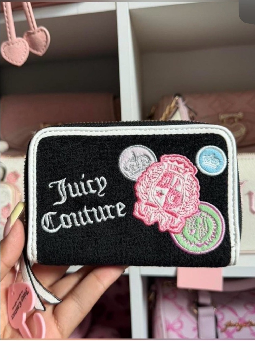 Juicy Couture Black Patch Zip Wallet NWT